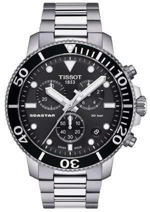 Buy Shop Tissot Seastar 1000 Chronograph Black Dial Silver Steel Strap Watch For Men - T120.417.11.051.00 USA Online