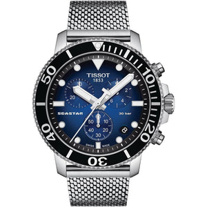 Buy Shop Tissot Seastar 1000 Chronograph Blue Dial Silver Mesh Bracelet Watch For Men - T120.417.11.041.02 USA Online