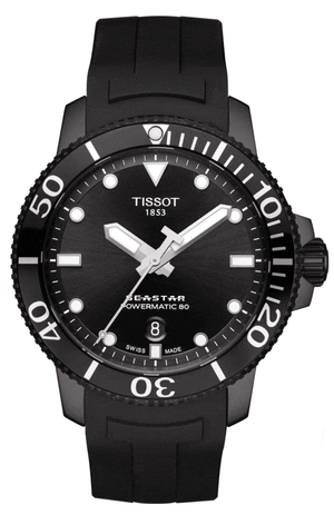 Buy Shop Tissot Seastar 1000 Powermatic 80 Black Dial Black Rubber Strap Watch For Men - T120.407.37.051.00 USA Online