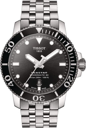 Buy Shop Tissot Seastar 1000 Powermatic 80 Black Dial Silver Steel Strap Watch For Men - T120.407.11.051.00 USA Online