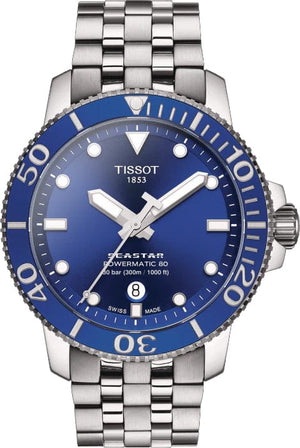 Buy Shop Tissot Seastar 1000 Powermatic 80 Blue Dial Silver Steel Strap Watch For Men - T120.407.11.041.00 USA Online