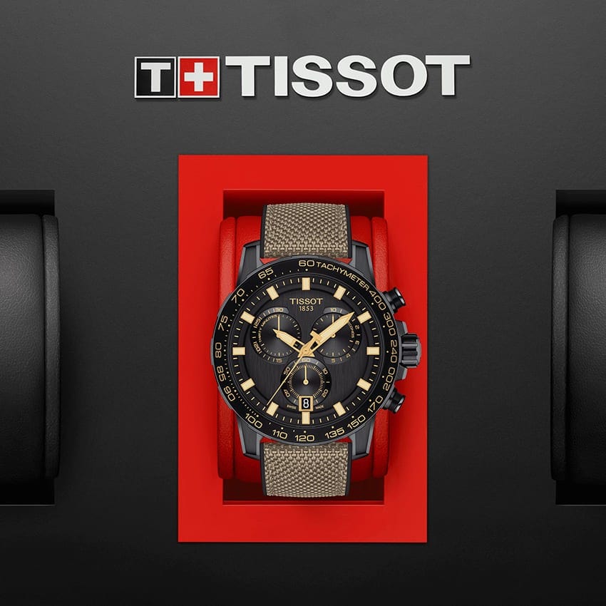 Buy Shop Tissot Supersport Chrono Black Dial Beige Nylon Strap Watch For Men - T125.617.37.051.01 USA Online