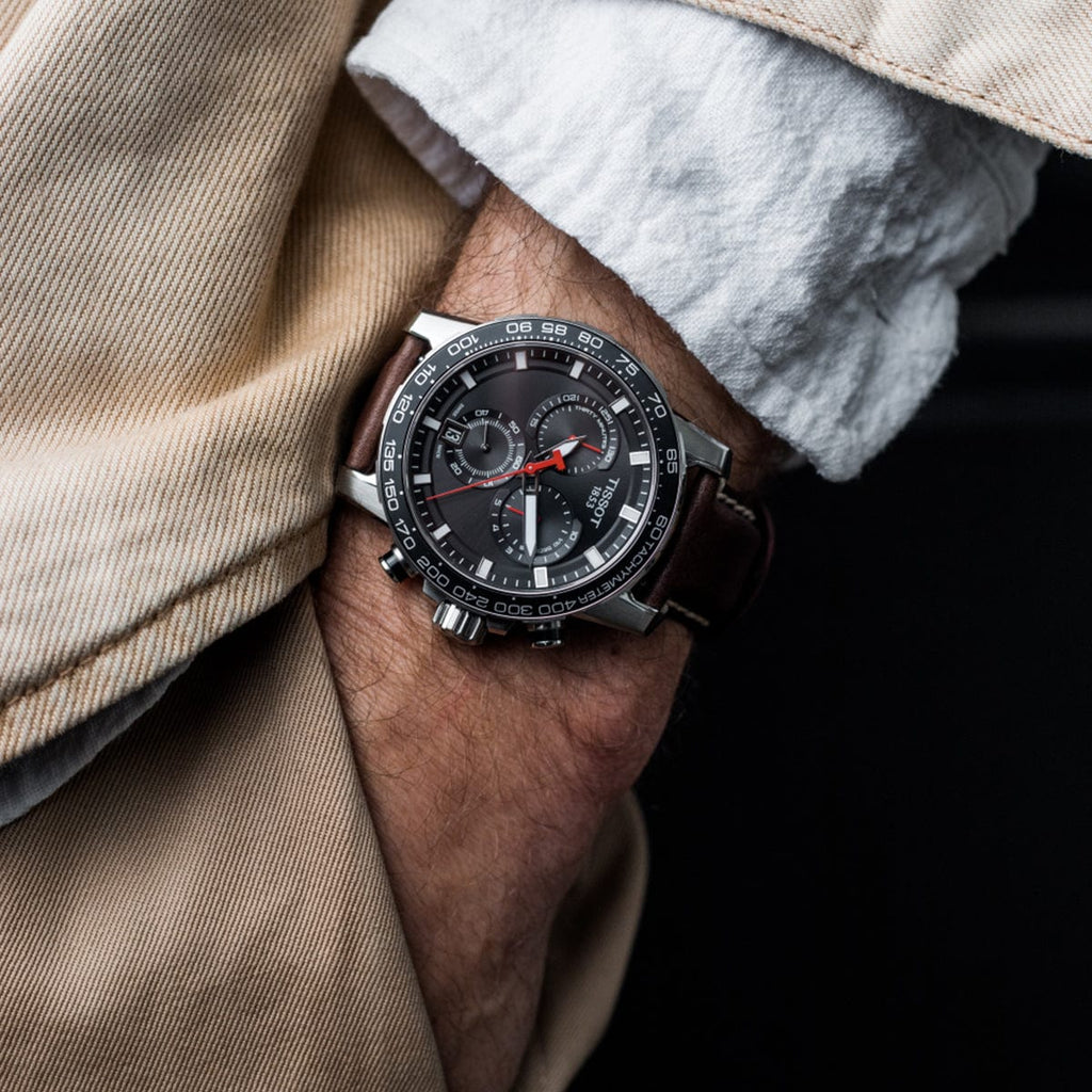 Buy Shop Tissot Supersport Chrono Black Dial Brown Leather Strap Watch for Men - T125.617.16.051.01 USA Online