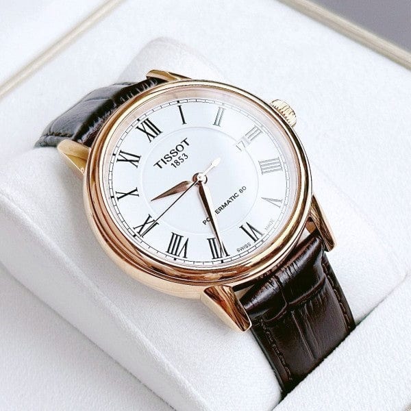 Buy Shop Tissot T Classic Carson Powermatic 80 White Dial Brown Leather Strap Watch for Men - T085.407.36.013.00 USA Online