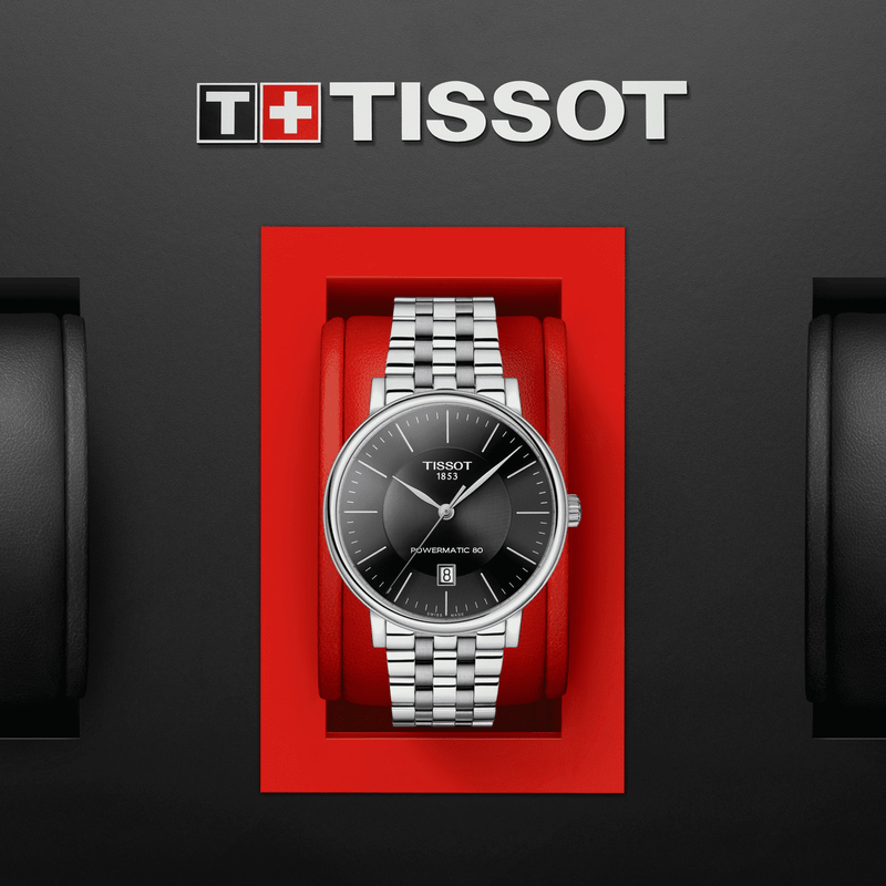 Buy Shop Tissot T Classic Carson Premium Powermatic 80 Black Dial Silver Steel Strap Watch For Men - T122.407.11.051.00 USA Online