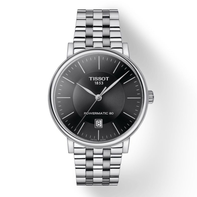Buy Shop Tissot T Classic Carson Premium Powermatic 80 Black Dial Silver Steel Strap Watch For Men - T122.407.11.051.00 USA Online