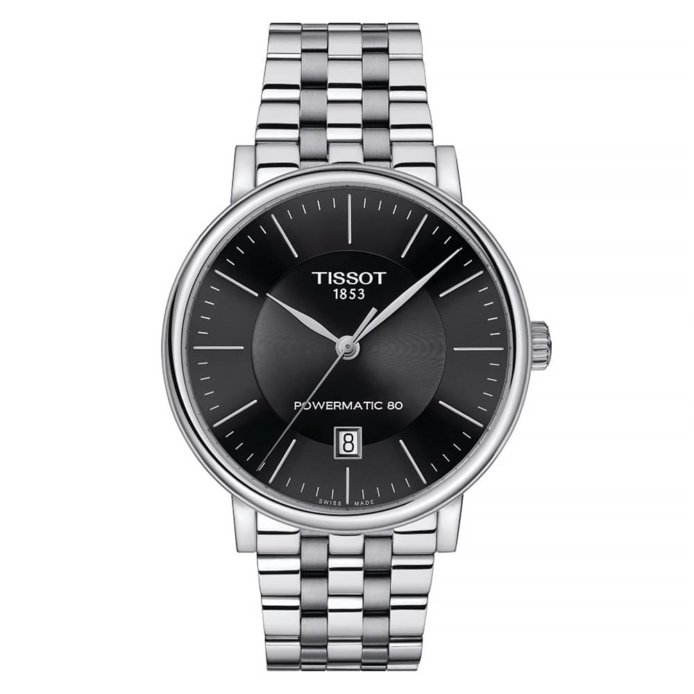 Buy Shop Tissot T Classic Carson Premium Powermatic 80 Black Dial Silver Steel Strap Watch For Men - T122.407.11.051.00 USA Online