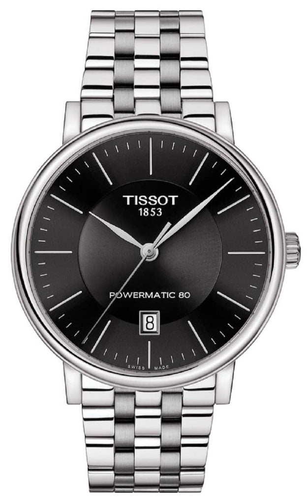 Buy Shop Tissot T Classic Carson Premium Powermatic 80 Black Dial Silver Steel Strap Watch For Men - T122.407.11.051.00 USA Online