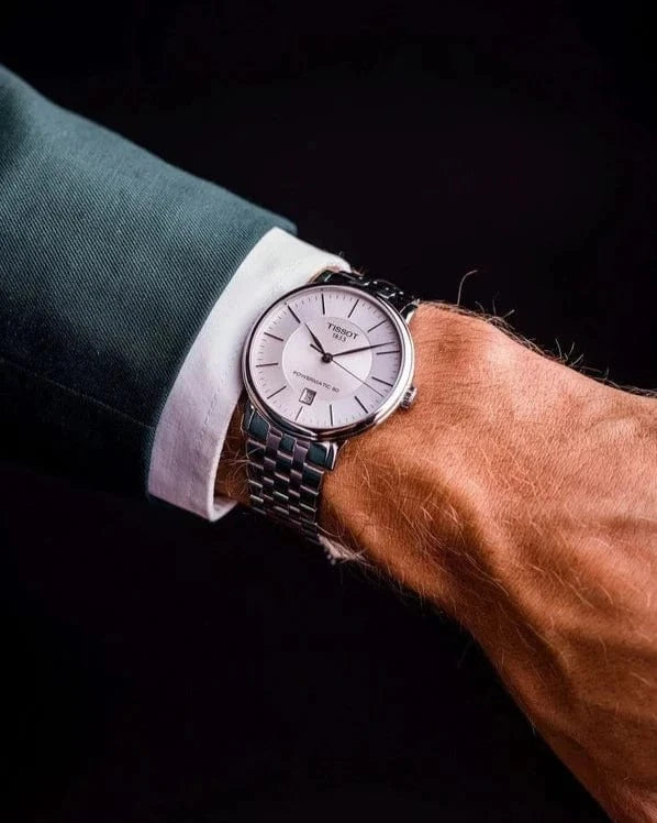 Buy Shop Tissot T Classic Carson Premium Powermatic 80 White Dial Silver Steel Strap Watch For Men - T122.407.11.031.00 USA Online