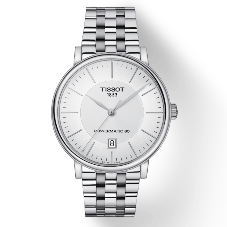 Buy Shop Tissot T Classic Carson Premium Powermatic 80 White Dial Silver Steel Strap Watch For Men - T122.407.11.031.00 USA Online