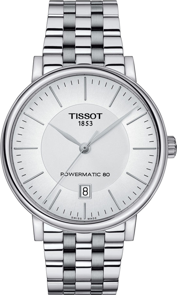 Buy Shop Tissot T Classic Carson Premium Powermatic 80 White Dial Silver Steel Strap Watch For Men - T122.407.11.031.00 USA Online