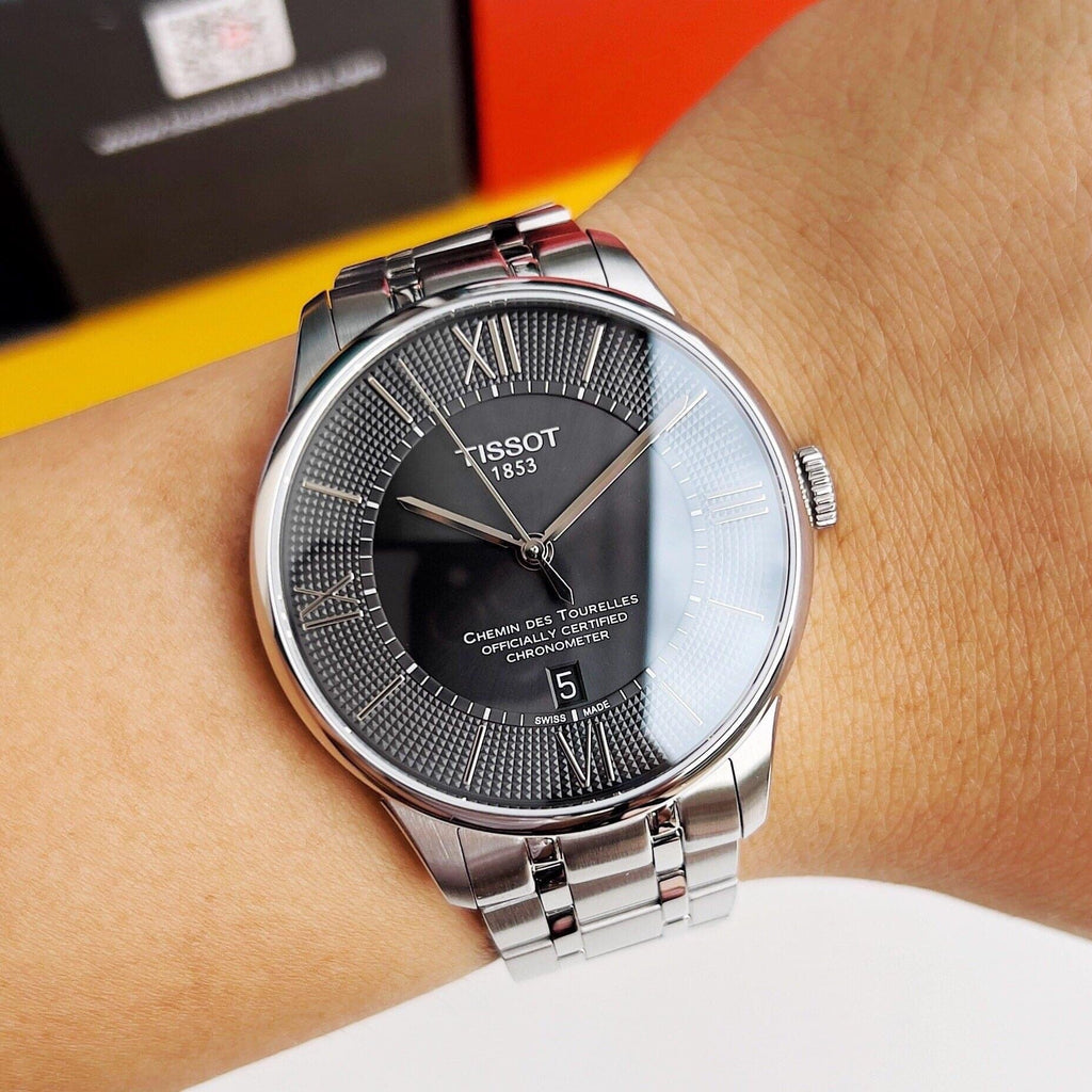 Buy Shop Tissot T Classic Chemin Des Tourelles Chronometer Black Dial Silver Steel Strap Watch For Men - T099.408.11.058.00 USA Online