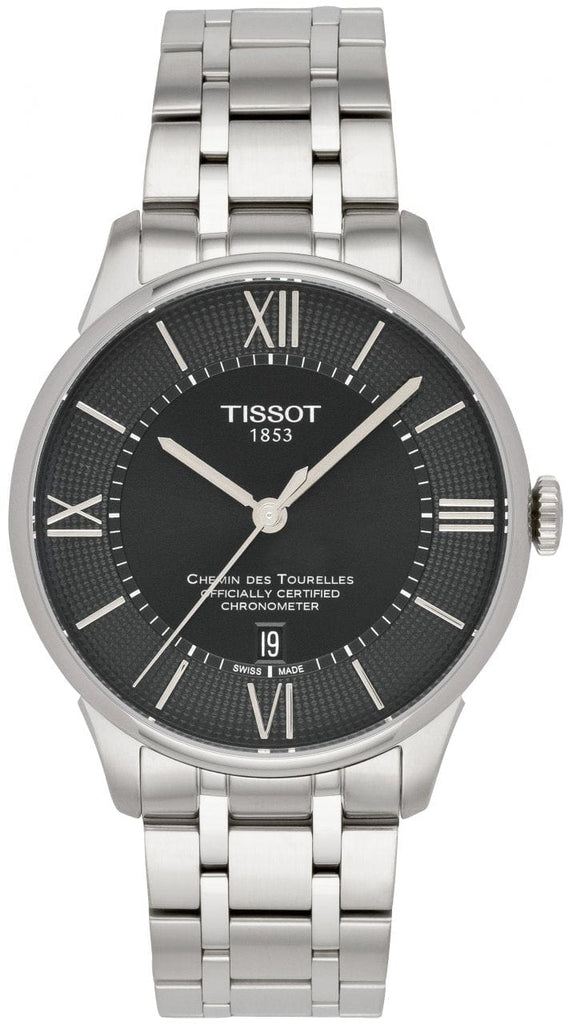 Buy Shop Tissot T Classic Chemin Des Tourelles Chronometer Black Dial Silver Steel Strap Watch For Men - T099.408.11.058.00 USA Online