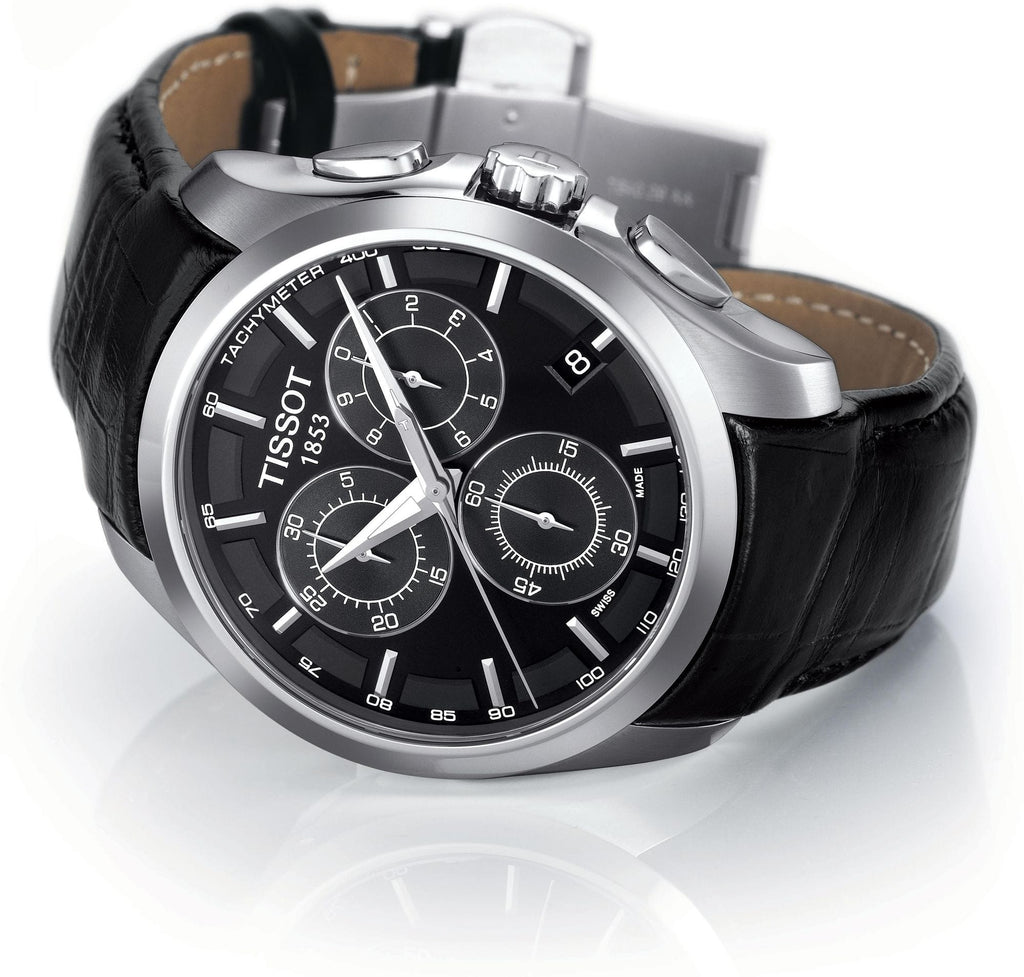 Buy Shop Tissot T Classic Couturier Chronograph Black Dial Black Leather Strap Watch For Men - T035.617.16.051.00 USA Online