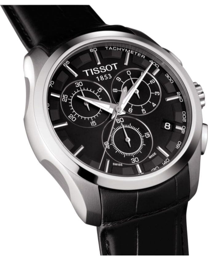 Buy Shop Tissot T Classic Couturier Chronograph Black Dial Black Leather Strap Watch For Men - T035.617.16.051.00 USA Online