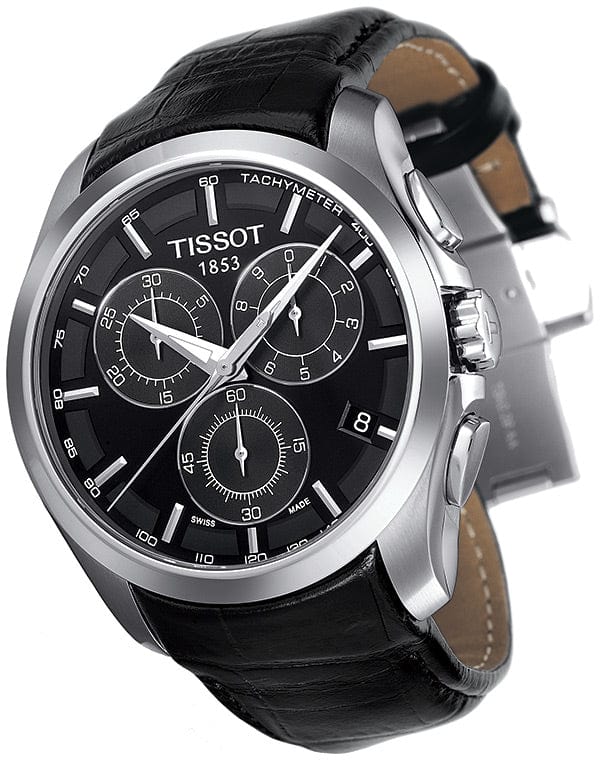 Buy Shop Tissot T Classic Couturier Chronograph Black Dial Black Leather Strap Watch For Men - T035.617.16.051.00 USA Online