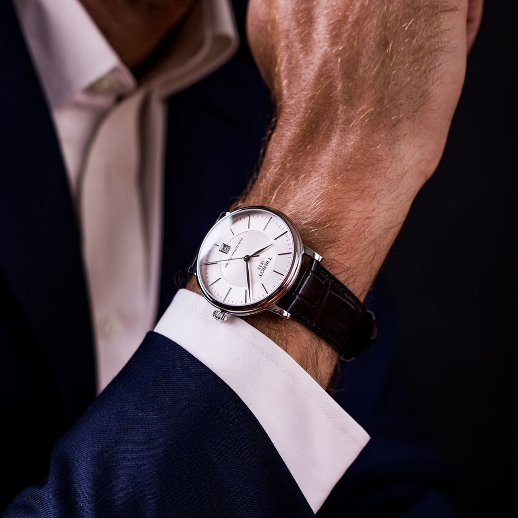 Buy Shop Tissot T-Classic Powermatic 80 Silver Dial Brown Leather Strap Watch For Men - T122.407.16.031.00 USA Online