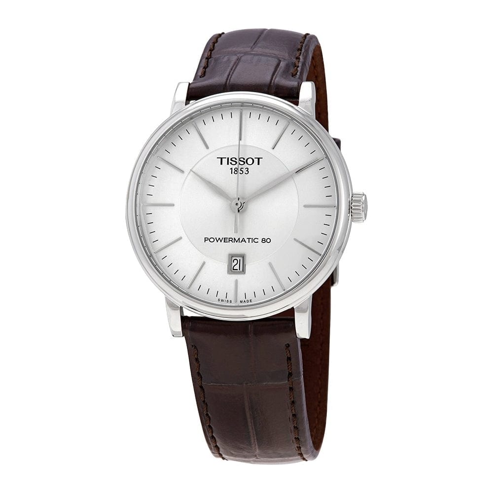 Buy Shop Tissot T-Classic Powermatic 80 Silver Dial Brown Leather Strap Watch For Men - T122.407.16.031.00 USA Online