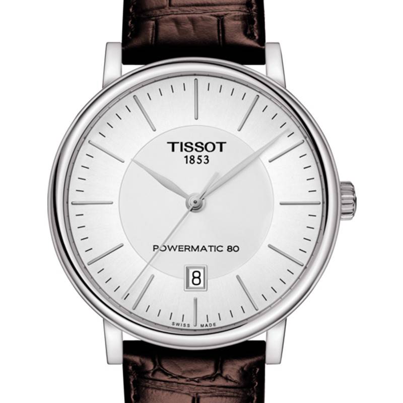 Buy Shop Tissot T-Classic Powermatic 80 Silver Dial Brown Leather Strap Watch For Men - T122.407.16.031.00 USA Online