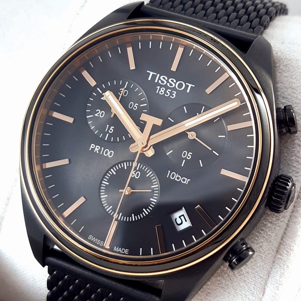 Buy Shop Tissot T Classic PR 100 Chronograph Anthracite Black Dial Black Mesh Bracelet Watch For Men - T101.417.23.061.00 USA Online