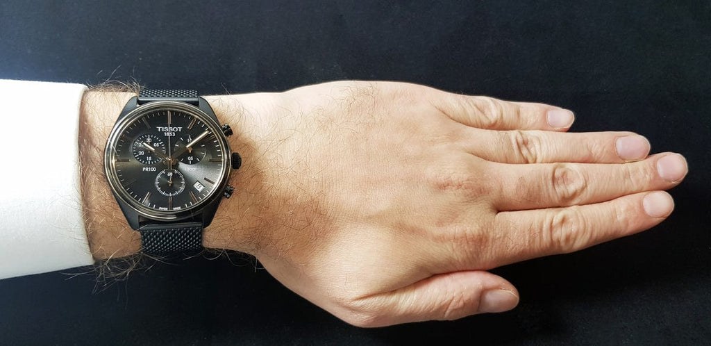 Buy Shop Tissot T Classic PR 100 Chronograph Anthracite Black Dial Black Mesh Bracelet Watch For Men - T101.417.23.061.00 USA Online