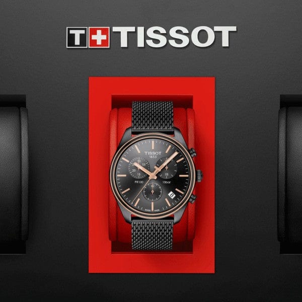Buy Shop Tissot T Classic PR 100 Chronograph Anthracite Black Dial Black Mesh Bracelet Watch For Men - T101.417.23.061.00 USA Online