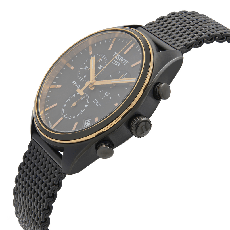 Buy Shop Tissot T Classic PR 100 Chronograph Anthracite Black Dial Black Mesh Bracelet Watch For Men - T101.417.23.061.00 USA Online