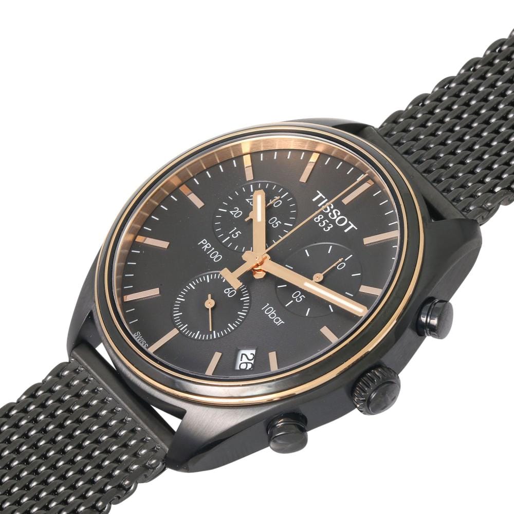 Buy Shop Tissot T Classic PR 100 Chronograph Anthracite Black Dial Black Mesh Bracelet Watch For Men - T101.417.23.061.00 USA Online