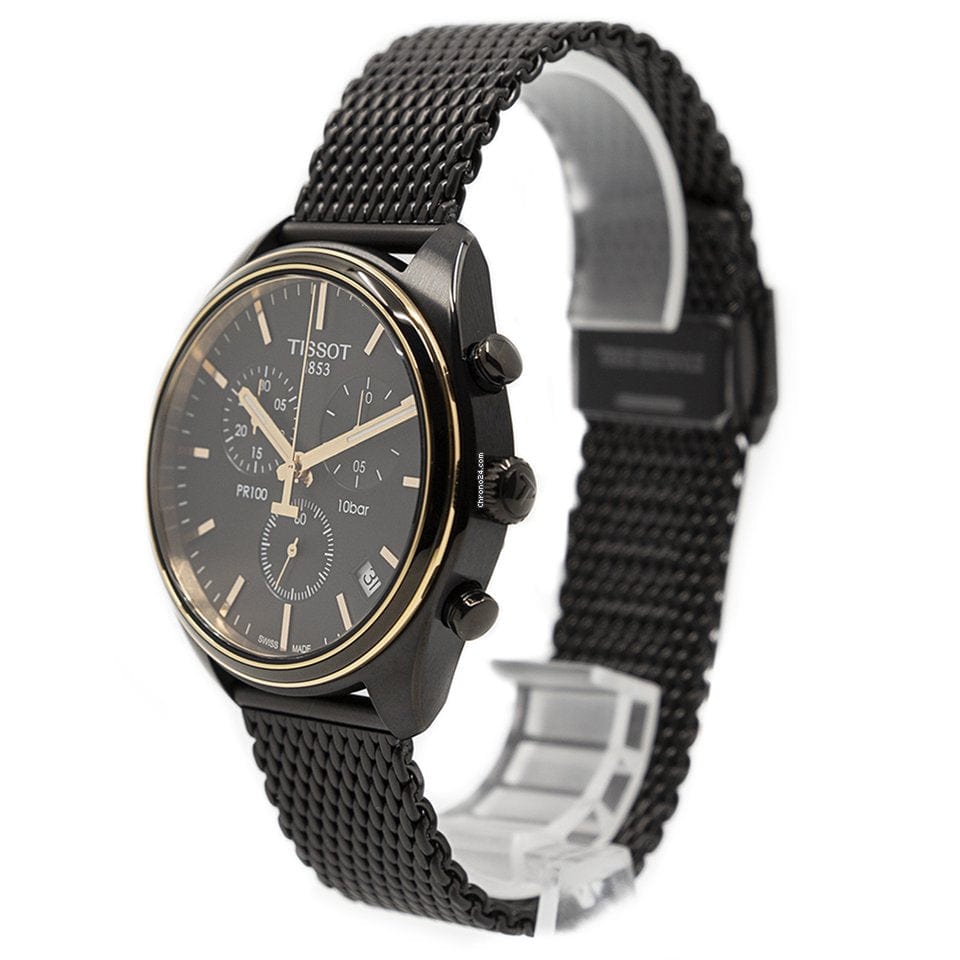 Buy Shop Tissot T Classic PR 100 Chronograph Anthracite Black Dial Black Mesh Bracelet Watch For Men - T101.417.23.061.00 USA Online