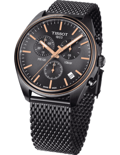 Buy Shop Tissot T Classic PR 100 Chronograph Anthracite Black Dial Black Mesh Bracelet Watch For Men - T101.417.23.061.00 USA Online