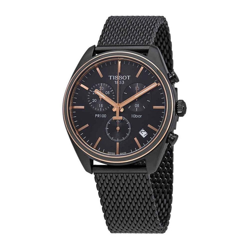 Buy Shop Tissot T Classic PR 100 Chronograph Anthracite Black Dial Black Mesh Bracelet Watch For Men - T101.417.23.061.00 USA Online