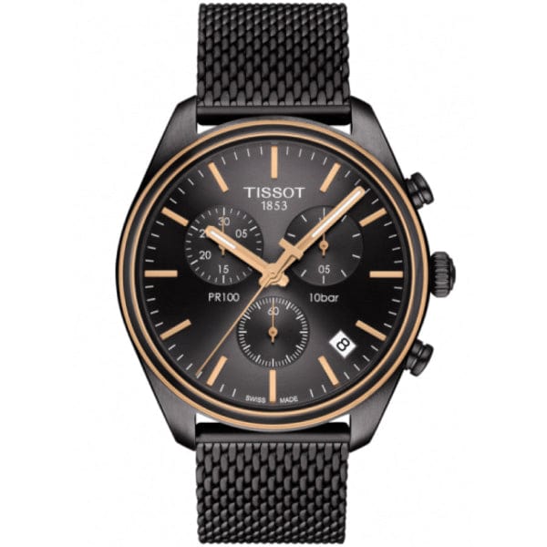 Buy Shop Tissot T Classic PR 100 Chronograph Anthracite Black Dial Black Mesh Bracelet Watch For Men - T101.417.23.061.00 USA Online