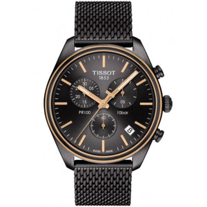 Buy Shop Tissot T Classic PR 100 Chronograph Anthracite Black Dial Black Mesh Bracelet Watch For Men - T101.417.23.061.00 USA Online