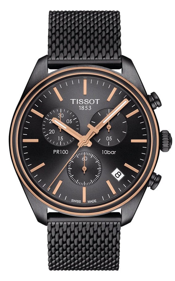 Buy Shop Tissot T Classic PR 100 Chronograph Anthracite Black Dial Black Mesh Bracelet Watch For Men - T101.417.23.061.00 USA Online