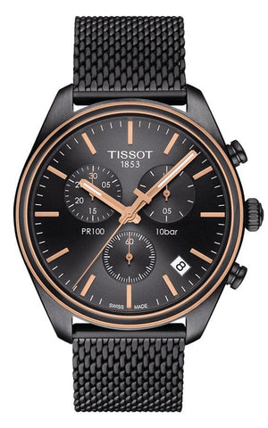 Buy Shop Tissot T Classic PR 100 Chronograph Anthracite Black Dial Black Mesh Bracelet Watch For Men - T101.417.23.061.00 USA Online