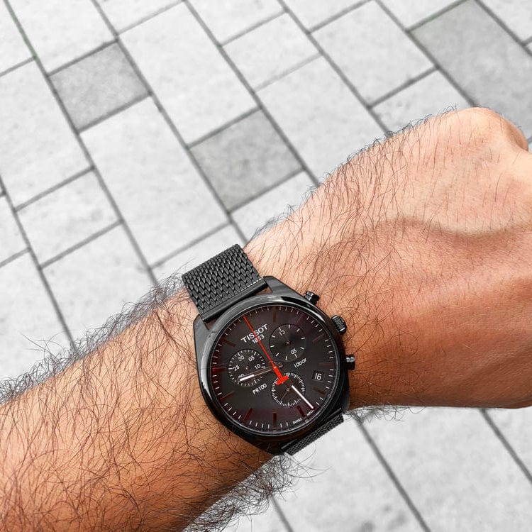 Buy Shop Tissot T Classic PR 100 Chronograph Black Dial Black Mesh Bracelet Watch For Men - T101.417.33.051.00 USA Online