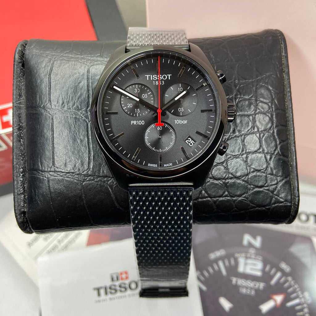 Buy Shop Tissot T Classic PR 100 Chronograph Black Dial Black Mesh Bracelet Watch For Men - T101.417.33.051.00 USA Online