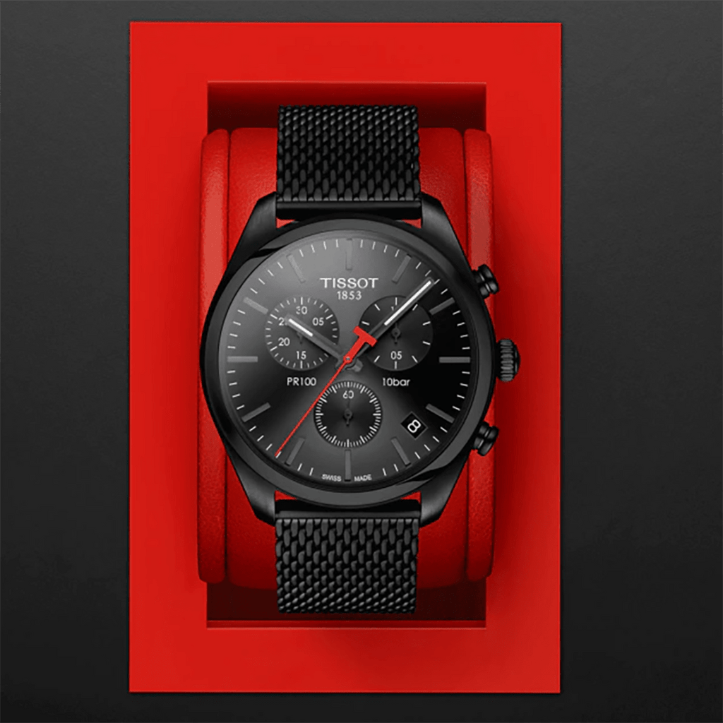 Buy Shop Tissot T Classic PR 100 Chronograph Black Dial Black Mesh Bracelet Watch For Men - T101.417.33.051.00 USA Online