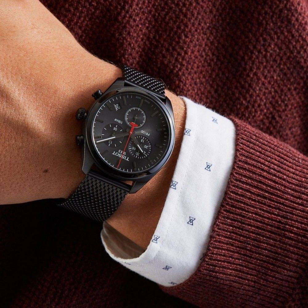 Buy Shop Tissot T Classic PR 100 Chronograph Black Dial Black Mesh Bracelet Watch For Men - T101.417.33.051.00 USA Online