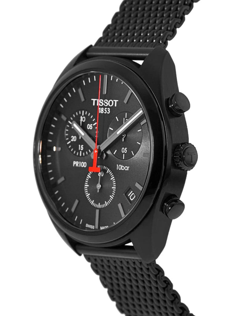 Buy Shop Tissot T Classic PR 100 Chronograph Black Dial Black Mesh Bracelet Watch For Men - T101.417.33.051.00 USA Online
