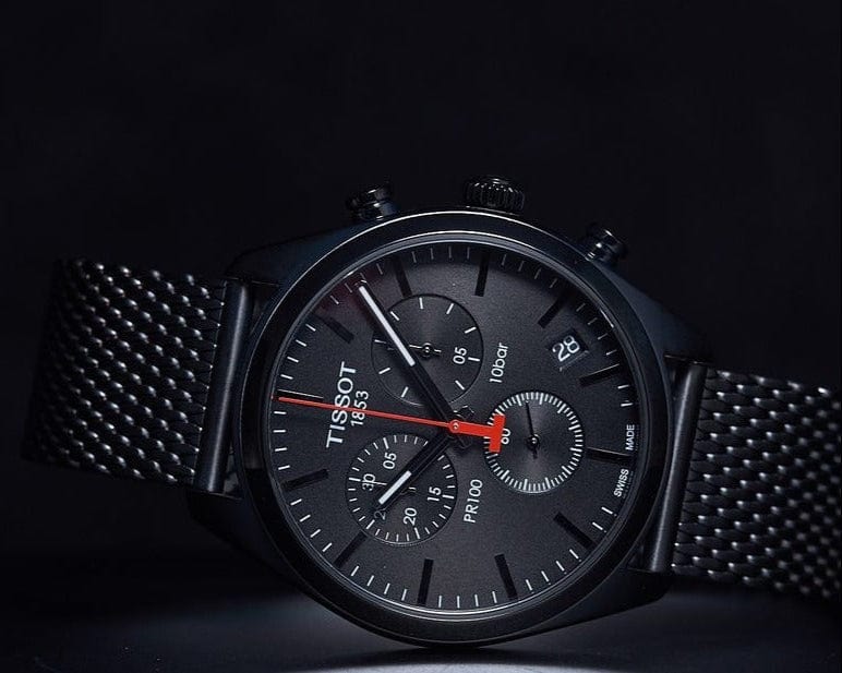 Buy Shop Tissot T Classic PR 100 Chronograph Black Dial Black Mesh Bracelet Watch For Men - T101.417.33.051.00 USA Online