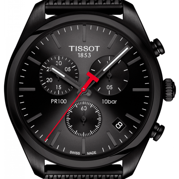 Buy Shop Tissot T Classic PR 100 Chronograph Black Dial Black Mesh Bracelet Watch For Men - T101.417.33.051.00 USA Online
