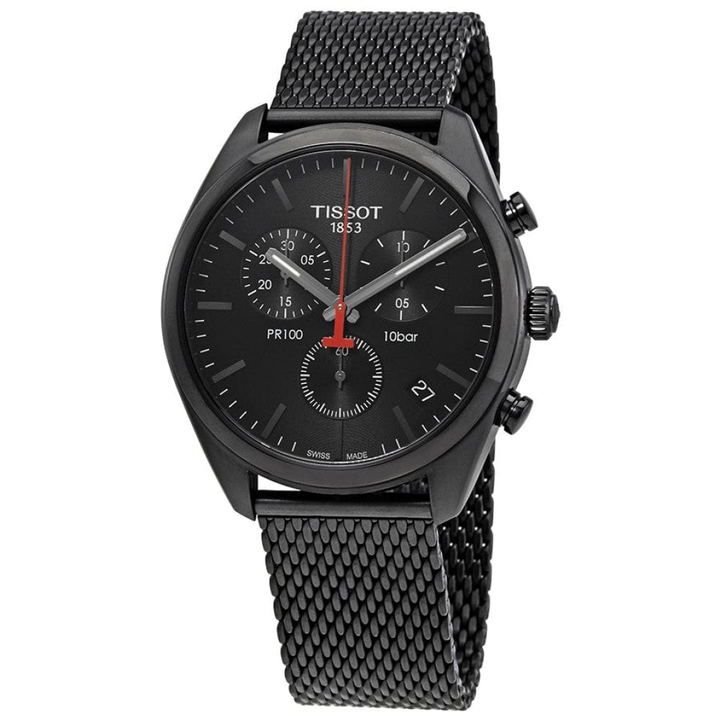 Buy Shop Tissot T Classic PR 100 Chronograph Black Dial Black Mesh Bracelet Watch For Men - T101.417.33.051.00 USA Online