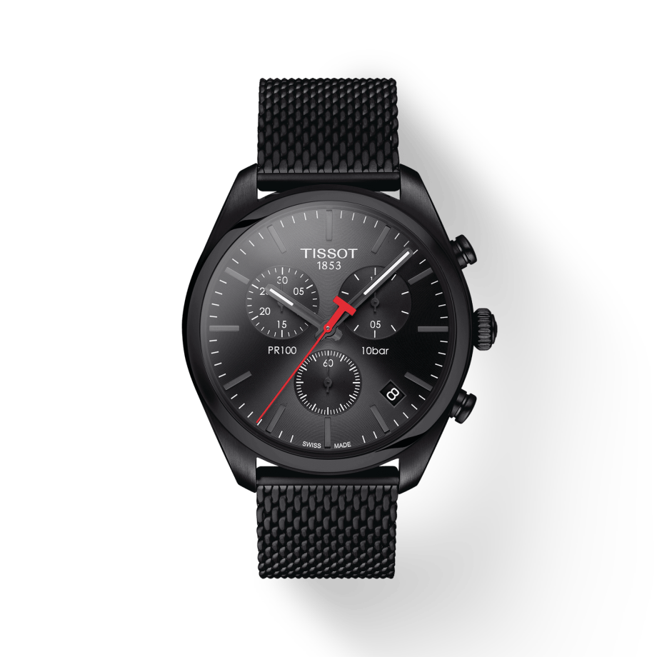 Buy Shop Tissot T Classic PR 100 Chronograph Black Dial Black Mesh Bracelet Watch For Men - T101.417.33.051.00 USA Online