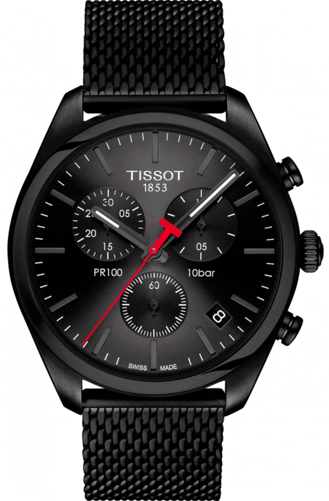 Buy Shop Tissot T Classic PR 100 Chronograph Black Dial Black Mesh Bracelet Watch For Men - T101.417.33.051.00 USA Online