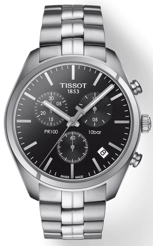 Buy Shop Tissot T Classic PR 100 Chronograph Black Dial Silver Steel Strap Watch for Men - T101.417.11.051.00 USA Online