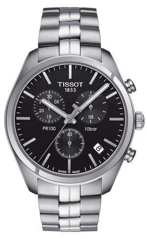 Buy Shop Tissot T Classic PR 100 Chronograph Black Dial Silver Steel Strap Watch for Men - T101.417.11.051.00 USA Online