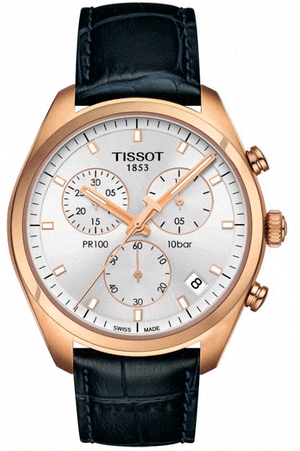 Buy Shop Tissot T Classic PR 100 Chronograph Silver Dial Black Leather Strap Watch for Men - T101.417.36.031.00 USA Online