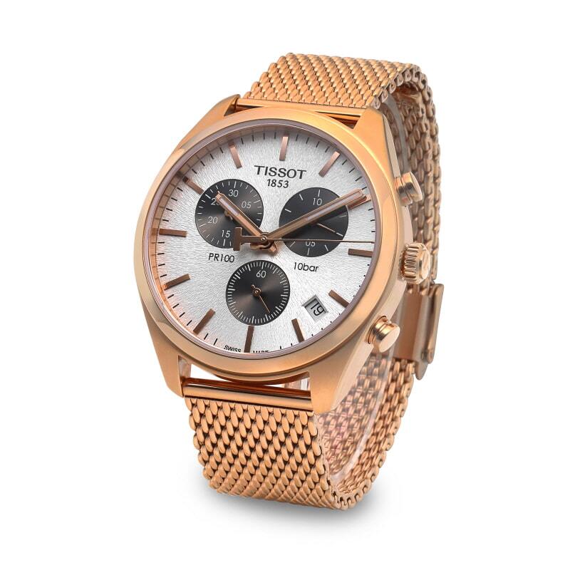 Buy Shop Tissot T Classic PR 100 Chronograph Silver Dial Rose Gold Mesh Bracelet Watch For Men - T101.417.33.031.01 USA Online