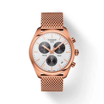Buy Shop Tissot T Classic PR 100 Chronograph Silver Dial Rose Gold Mesh Bracelet Watch For Men - T101.417.33.031.01 USA Online